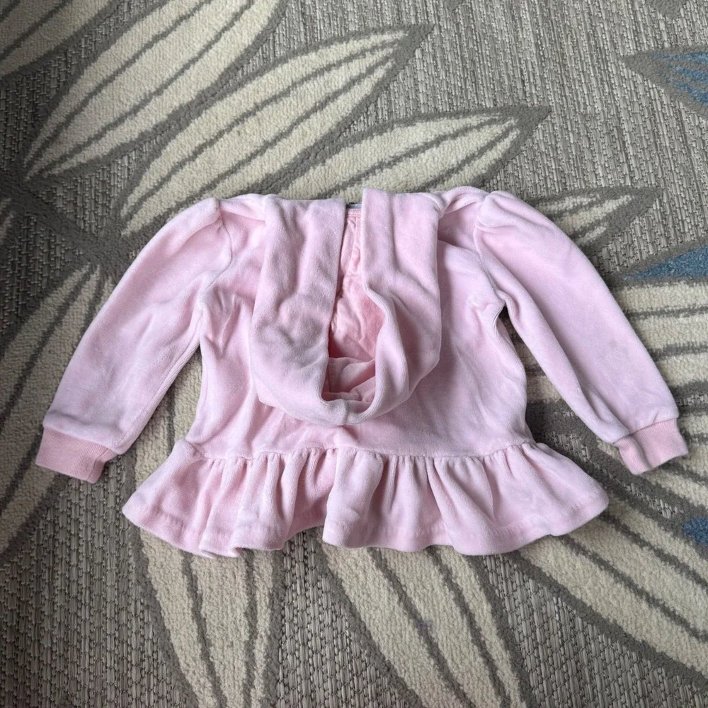 Ralph Lauren Baby Girls Pink Velour Peplum‎ Zip Up Hoodie Size 9M